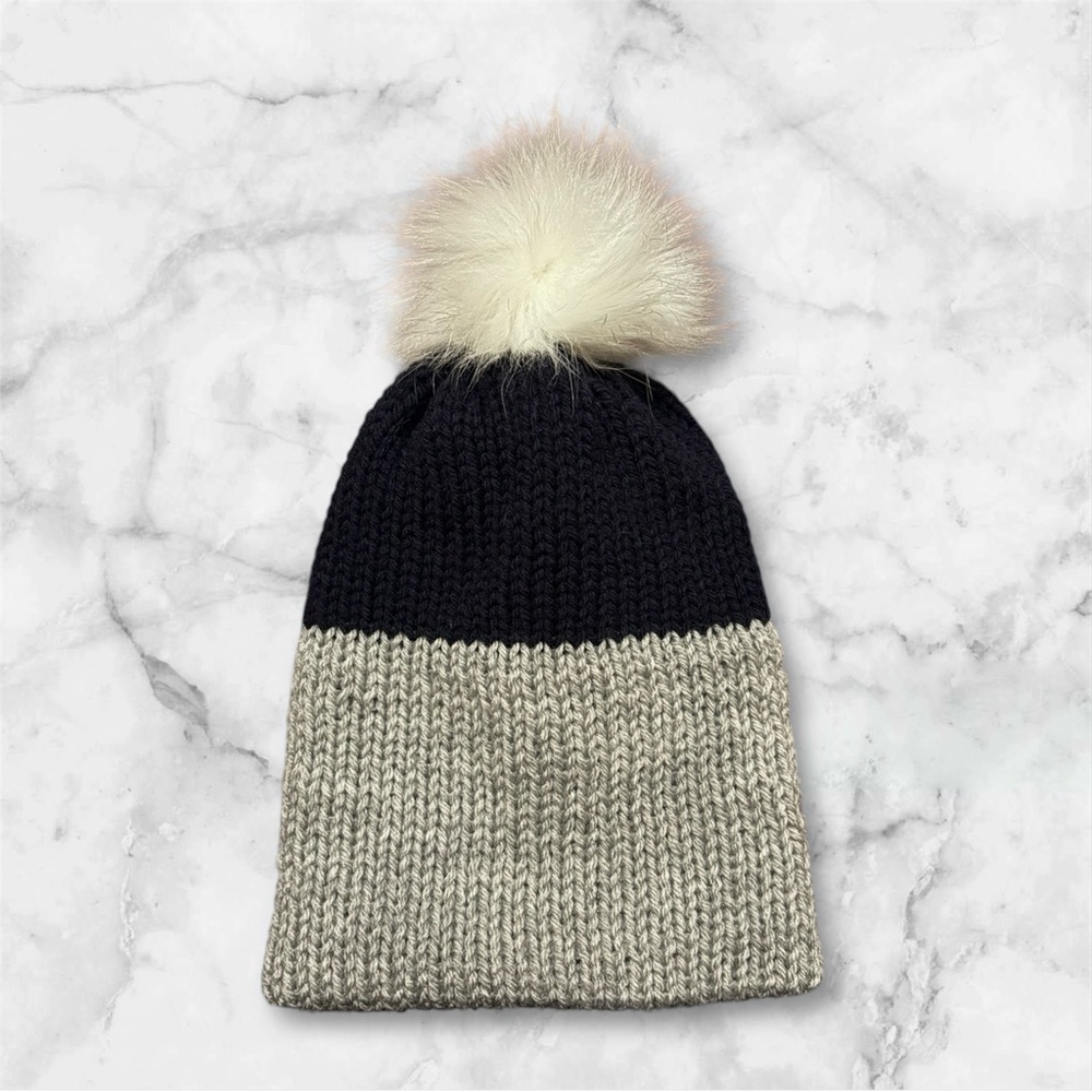 Handmade Knit Hat with White Pom